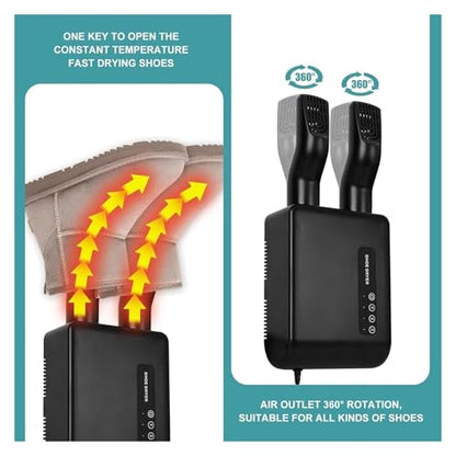 Electric Shoe and Boot Dryer, Fast Drying Compact Easy-to-Use Shoe Warmer, Timer 1/2/3H, 360° Even Heat Distribution - color: Black
