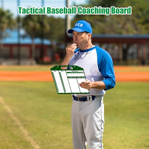 Baseball Coach Clipboard, Anglecai Double-Sided Dry Erase Baseball Lineup Board for Softball Dugout Board Baseball Coaching Board with 30 Lineup Card/ 10 Magnet/2 Marker/2 Hook (Green) - color: Green