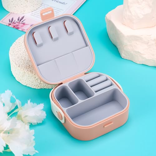 Silicone Jewelry Boxes Present Box,PU Leather Travel Jewelry Case,Mini Jewelry Box Travel Jewelry Box Jewelry Gift Boxes Necklaces Earrings Bracelets Boxes for Women,Pink - color: Pink