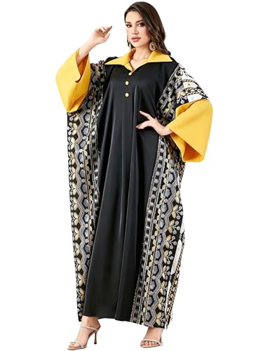 Qianliniuinc Women Muslim Maxi Dress Abaya - Lady Long Sleeve Maxi Dress Dubai Gown Jalabiya One Size - color: Black E