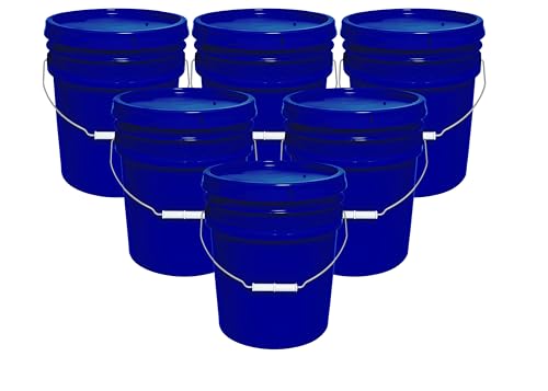 5-Gallon Bucket with Airtight Lid – Made in USA, Food Grade BPA Free Plastic, Heavy Duty Multi-Use, Metal Handle with Grip, Stackable Storage – Fina Blue, 6 Pack - color: Fina Blue, size: 6
