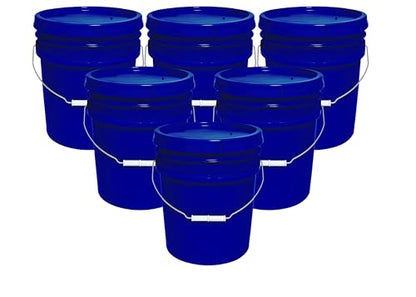 5-Gallon Bucket with Airtight Lid – Made in USA, Food Grade BPA Free Plastic, Heavy Duty Multi-Use, Metal Handle with Grip, Stackable Storage – Fina Blue, 6 Pack - color: Fina Blue, size: 6