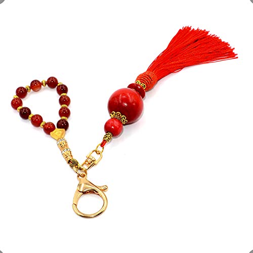 Keychain & Rosary Collection -Car Key Chain-Handbags Holder - color: (8 Mm - Red Agate Stone-gold)