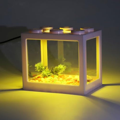 Mini Aquarium Light 0.5-2 Gallon Desktop Aquarium Yellow USB LED Light - color: Yellow