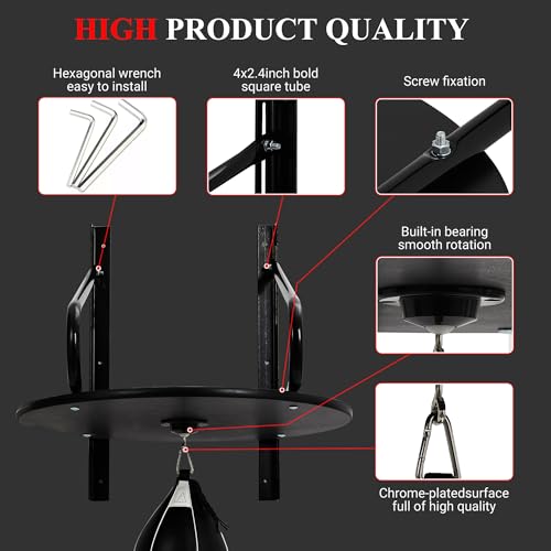 Hipicute Speed Bag Platform Kit - 24" Heavy Duty Wall Mount Boxing Equipment with 180°/360° Swivel Punching Ball for Home Gym, Professional Reaction Training & Fitness Workouts