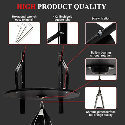 Hipicute Speed Bag Platform Kit - 24" Heavy Duty Wall Mount Boxing Equipment with 180°/360° Swivel Punching Ball for Home Gym, Professional Reaction Training & Fitness Workouts