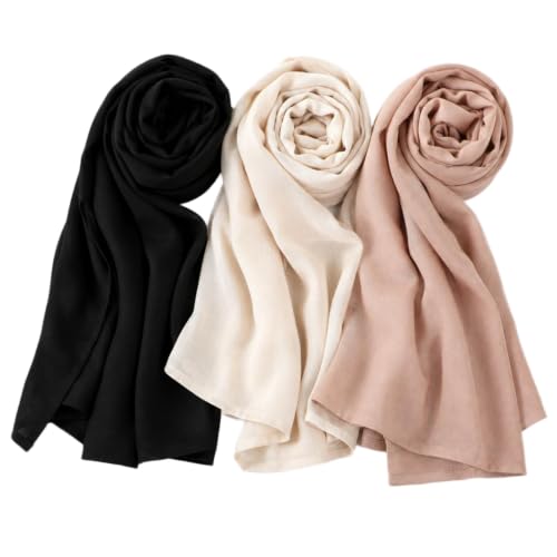 3PC Premium Modal Lightweight Hijab, Fashion Soft Head Scarf Shawl Wraps for Muslim Women Daily Wear - color: Series 1-black/Beige/Taupe