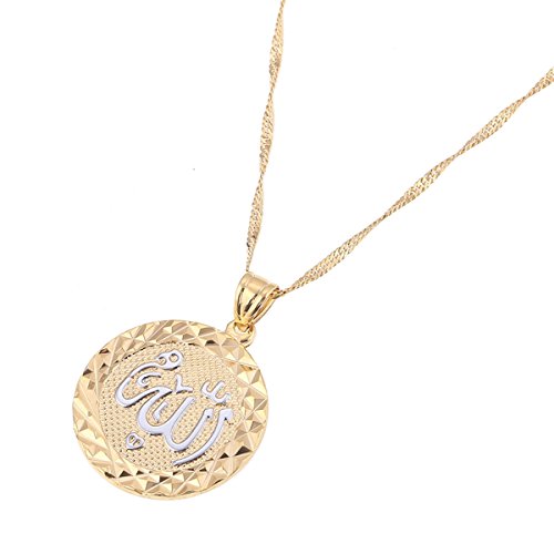 Platinum 24K New Islamic Allah Pendant Charms Choker Necklace Religious Muslim Jewelry - style: Platinum Round Pendant