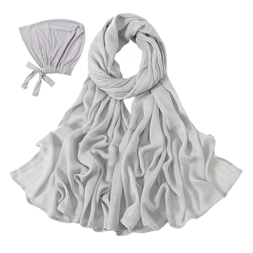 Modal Cotton Hijab Scarf for Women with Undercap Set - color: Light Gray