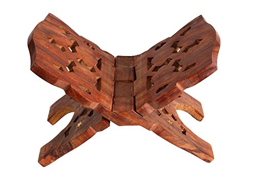 Mother's Day Gifts Wooden Religious Quran Holder Book Stand Rihal Rehal Reading Book Rest Foldable Stand With Intricate Hand Carvings (Brown)