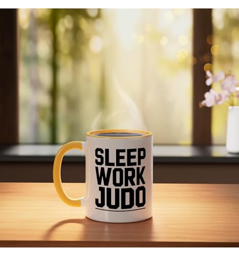 Judo Dad Life Humor Between Work Sleep Mat Time Martial Arts Ceramic Mug, Yellow/White - color: Yellow/White