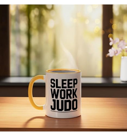 Judo Dad Life Humor Between Work Sleep Mat Time Martial Arts Ceramic Mug, Yellow/White - color: Yellow/White
