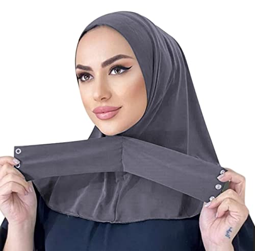 Suillty Fashion Muslim Hijab for Women Instant Snap Fastener Hijab Inner Cap Full Cover Head Wraps Scarf Islam Turban Caps - color: Grey