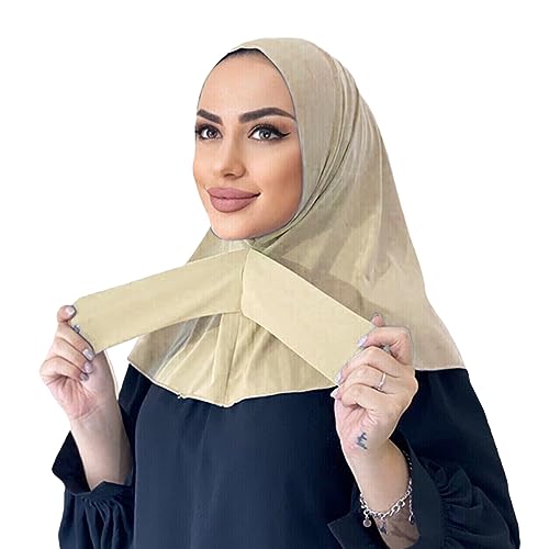 AIBEARTY Women Fashion Instant Muslim Turban Hijab with Snap Fastener Breathable Headscarf Bonnet Cap Turban Hat Shawl - color: Modal Beige-3 Buttons