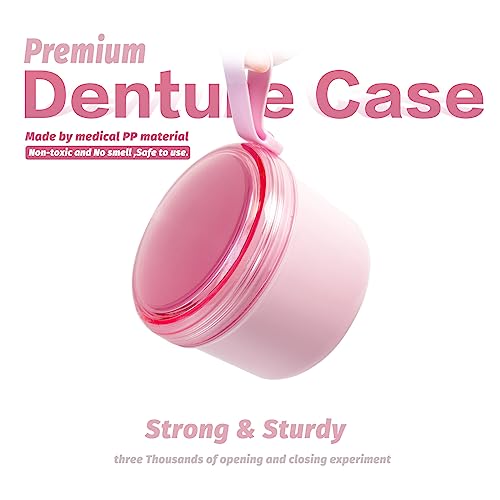 Denture Bath Case Cup Box Holder Storage Soak Container with Strainer Basket for Home or Travel Denture Cleaning (pink) - color: pink