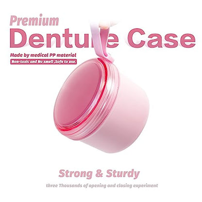 Denture Bath Case Cup Box Holder Storage Soak Container with Strainer Basket for Home or Travel Denture Cleaning (pink) - color: pink