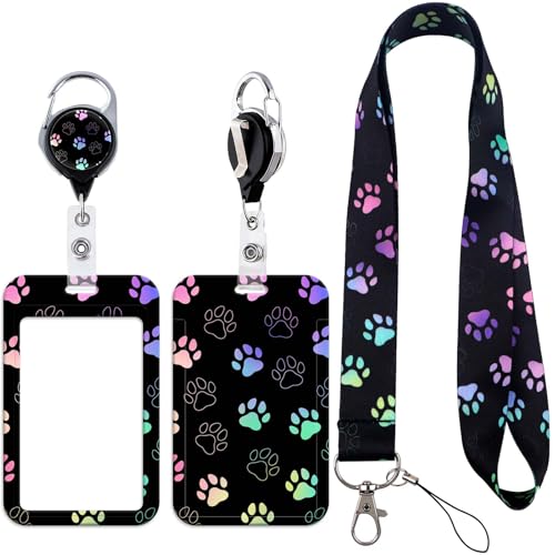 Cute Paw Badge Holder Lanyard for Cat Dog Mom Nametag Retractable Badge Reel Clip for Keys Women Work ID Student Teacher - color: Paw Print
