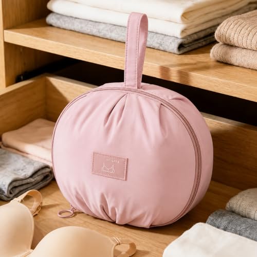 Round Shape Lingerie Storage Pouch (8.3×7Inch) - Skin-Friendly Travel Packing Cube for Underwear/Home Use, Pink - color: Peach pink