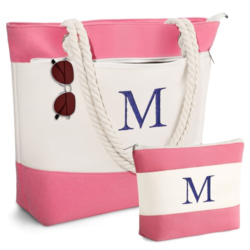 YOOLIFE Beach Bags for Women - Travel Canvas Beach Tote, Pool Waterproof Bag, Travel Essentials, Gifts for Women Birthday - color: Pink, style: M