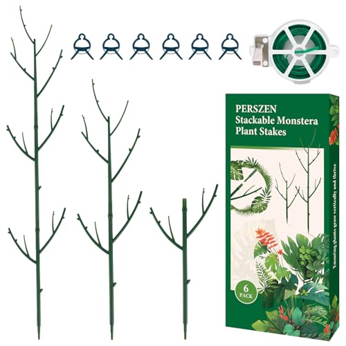 PERSZEN 6 Pack Stackable Monstera Plant Support, Plant Stakes for Indoor and Outdoor Plants Use, Garden Stakes for Climbing and Potted Plants, Pothos, Philodendron - color: Dark green, size: 6 pack