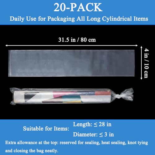 20PCS 4" x 30" Extra Long Clear Plastic Sleeves for Posters and Banners | Heavy Duty, 2 Mil Thick, Flat Open, Long Tube Storage Bags for Packaging Blueprint, Fishing Rods & Large Narrow Items - color: 4" x 30"-20PCS
