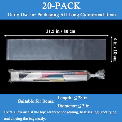 20PCS 4" x 30" Extra Long Clear Plastic Sleeves for Posters and Banners | Heavy Duty, 2 Mil Thick, Flat Open, Long Tube Storage Bags for Packaging Blueprint, Fishing Rods & Large Narrow Items - color: 4" x 30"-20PCS