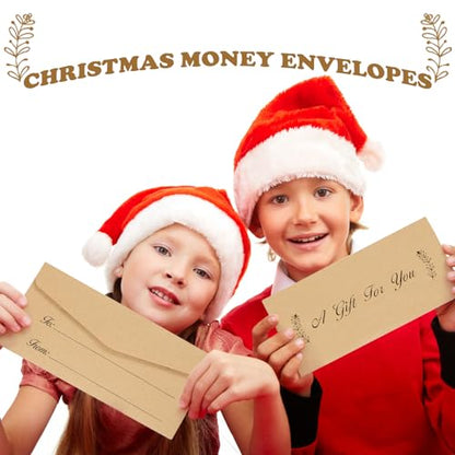 Lincia 200 Pcs Money Envelopes for Cash Gifts Brown Leaves Small Kraft Curency Holder 2.9 x 6.5 Inch Cash Envelopes with Elegance Gift Design for Business Wedding Birthday Party Favor Check Gift - color: Brown, style: Leaves
