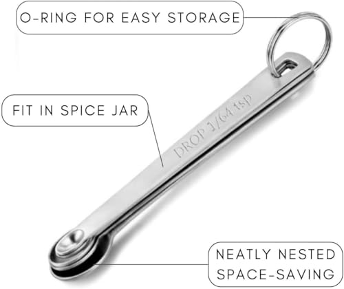 2 Pack Teaspoon Measuring Spoons, 1/4 tsp, 1/8 tsp, 1/16 tsp, 1/32 tsp, 1/64 tsp Mini Measuring Spoons Set, Stainless Steel Cooking Baking Tiny Measuring Spoon for Powders, Spices, Salt - size: 2Pack 5Pcs Mini