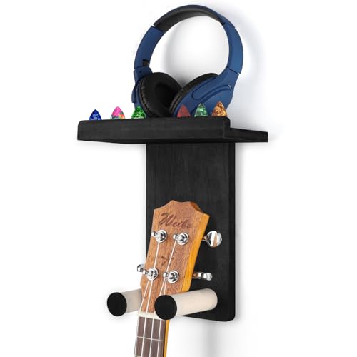 Keebofly Guitar Wall Mount - Single Pack, Wall Hanger with Pick Holder - Guitar & Ukulele Rack, Rustic Wood Black, Patented - color: Single Pack_Black