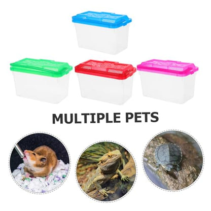 SUPVOX 4Pcs Mini Transparent Fish Tank with Handle Portable Pet Carrier for Small Fish Turtles Lizards Hamsters Lid Aquarium Breeding Box for Home Office Decor