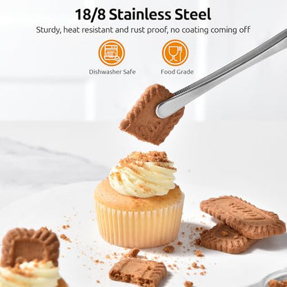 U-Taste 10in Kitchen Cooking Tweezer: 18/8 Stainless Steel Food-Grade Metal Food Tong, Seamless-Welding, Sturdy, Flexible and Non-Slip for Pasta Salad Serving, Grilling, Frying, Baking (Round Tip) - size: 10in (round tip)