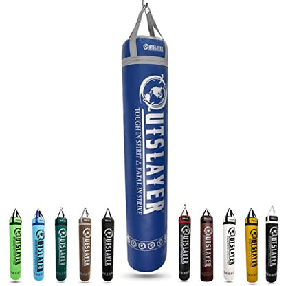 Muay Thai Punching Bag 6ft 150lbs Unfilled Made in USA - color: Blue/Gray, size: Without Bottom D-Ring