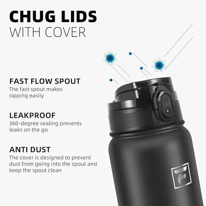 Fanhaw 20 oz Insulated Stainless Steel Water Bottle with Anti-Dust Chug Lid, Leakproof Vacuum Metal Everyday Use Bottle for Kids, Teens & Adults, Back to School Essentials (Black) - color: Black, style: 20 Ounces