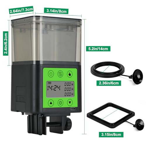 Lychee Automatic Fish Feeder USB Rechargeable 320ML Large Capacity Aquarium Fish Food Dispenser with Two Feeding Ring, Moisture-Proof-Aquarium Electric Timer Feeder for Vacation Business Trips