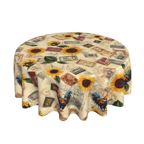 Retro Rooster Sunflowers Tablecloth Fall Round Table Cover Washable Table Cloth for Home Kitchen Party Picnic 60 Inch - color: Retro Rooster Sunflowers