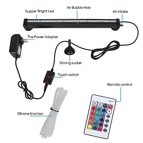 9.05 inch Submersible Aquarium Light, Fish Tank Light with Air Bubble Hole, RGB Color Changing Brightness Adjustable IP68 Waterproof Remote Control LED Light for Aquarium Fish Tank - size: 9.05 inch Air Bubble Hole