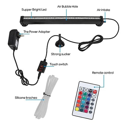 9.05 inch Submersible Aquarium Light, Fish Tank Light with Air Bubble Hole, RGB Color Changing Brightness Adjustable IP68 Waterproof Remote Control LED Light for Aquarium Fish Tank - size: 9.05 inch Air Bubble Hole