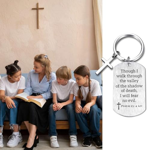 Inspirational Scripture Keychain with Cross - Bible Verse Matte Key Chain Religious Gift for Christian - style: Psalm 23:4