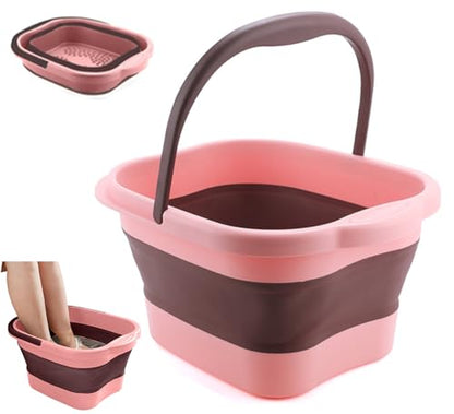 Collapsible Foot Spa Bath Soaking Tub for Girls Women, Inflatable Feet Soak Basin Bucket with Handle and Feet Massaging Acupoint, Pink - color: Brown/Pink