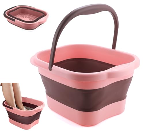 Collapsible Foot Spa Bath Soaking Tub for Girls Women, Inflatable Feet Soak Basin Bucket with Handle and Feet Massaging Acupoint, Pink - color: Brown/Pink
