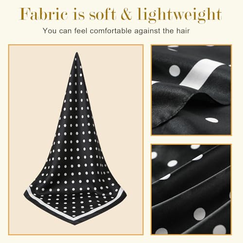 Sumolux Head Hair Scarf for Women 35" Like Satin Silk Scarf Hair Wrapping Night Bandana Large Square Scarves - color: B Black Polka Dots