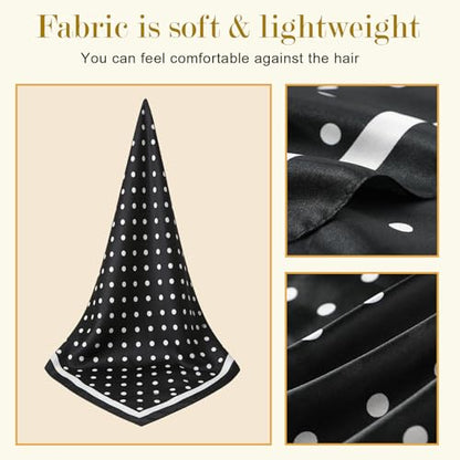 Sumolux Head Hair Scarf for Women 35" Like Satin Silk Scarf Hair Wrapping Night Bandana Large Square Scarves - color: B Black Polka Dots