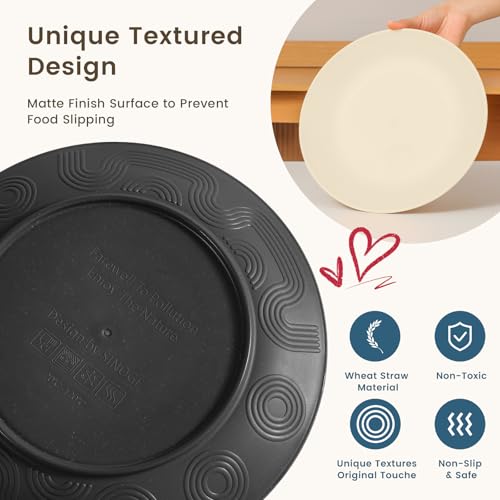 Homienly Wheat Straw Plates and Bowls Set, Lightweight & Unbreakable Dinnerware Set for Kitchen, Parties, Holidays, Microwave and Dishwasher Safe Dish Set - Plate Sets, Bowls, Cups, 24pcs (Grey Stone) - color: Grey Stone, size: 24 PCS