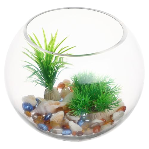 Yardwe 2 Gallon Round Glass Fish Bowl Transparent Desktop Aquarium for Goldfish and Hydroponic Plants 7.8 Inch Small Fish Tank for Home Office Decoration