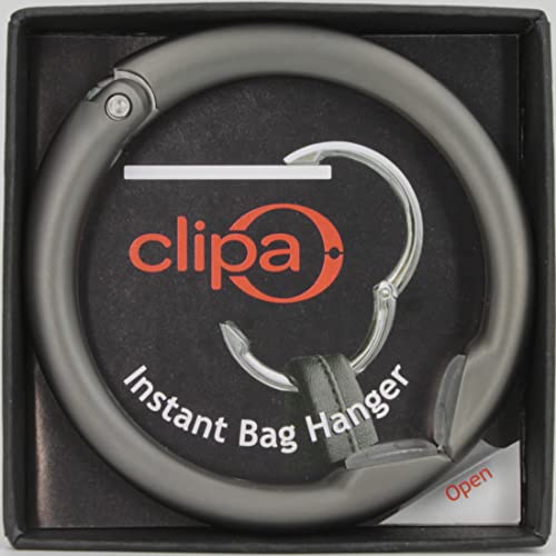 Clipa Bag Hangers The Ring that Opens into a Hook, Closes Automatically | Holds 33 lbs, Needs only 1/2" to Hang a Bag, Easy to Use with One Hand, in 9 available styles, 3 yr Warranty - color: Matte Hematite