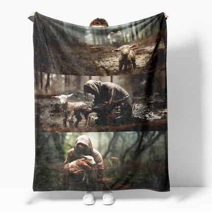 Jesus & Lamb Throw Blankets - Jesus Runs Toward A Lost Lamb - Christian Gift for Women & Men - 50"x60" - color: A002 Jesus and Lamb Blankts, size: 50"W X60"L (127X152CM)