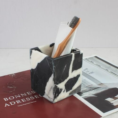 Natural Calacatta Viola Black Marble Square Storage Container for Toothbrush/Makeup Brush/Pens, Countertop Organizer Bathroom - color: Calacatta Viola Black Marble