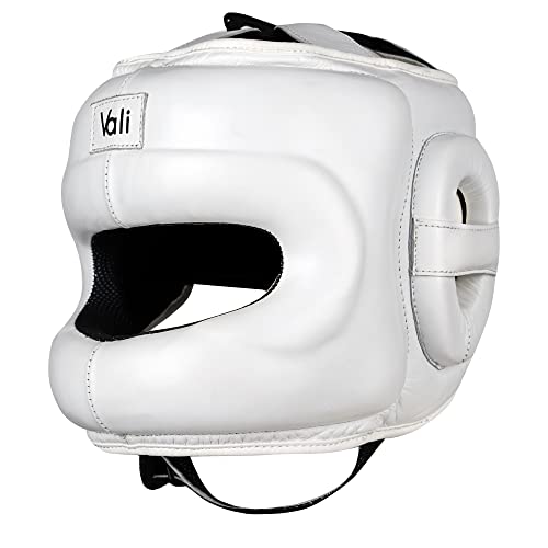 Vali Lancer Leather Face Saver Headgear for Training - color: White, size: Large-X-Large