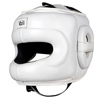 Vali Lancer Leather Face Saver Headgear for Training - color: White, size: Large-X-Large