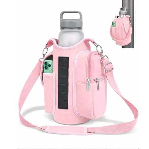 Magnetic Gym Bag Water Bottle Carrier Holder with Phone Pockets & Shoulder Strap,Gym Bag Accessories Organizer - color: Pink